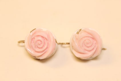 Pair of Coral and Gold Earring Set