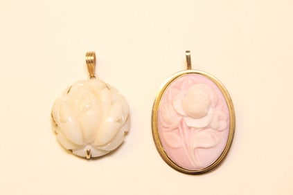 Two Coral Pendant with Gold Mount