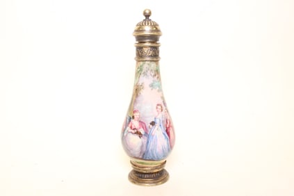 Antique Viennese Enamel on Silver Perfume Bottle