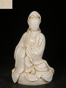 Chinese Blanc De Porcelain Guanyin Statue ,Mark
