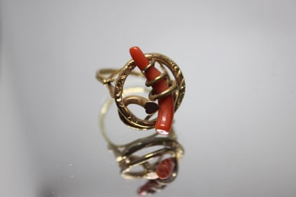 Coral and Gold Ring