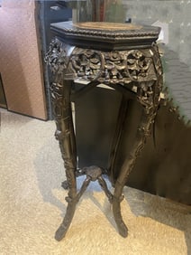 Chinese Wood Stand w Marble Inlaid