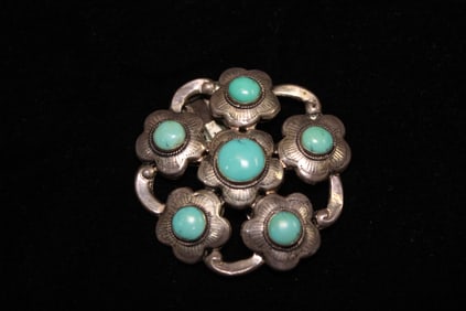 Turquoise and Silver Brooch
