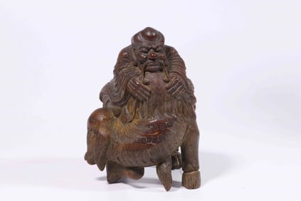 Chinese Bamboo Carved Figurine Ride on Buffalo