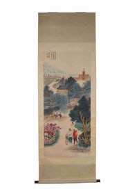 Chinese Ink Color Landscape Scroll Painting