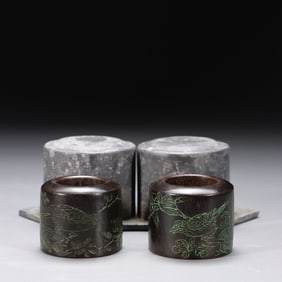 Pair of Chinese Chengxiang Wood Thumb Rings