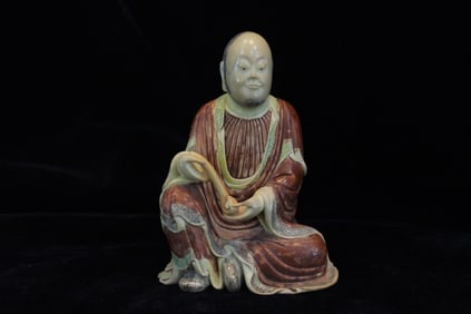 Chinese Soapstone Carved Luohan Figurine