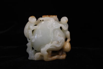 Chinese Jade Carved Monkey and Peach