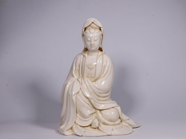 Chinese Blanc De Porcelain Guanyin Statue ,Mark