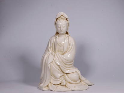 Chinese Blanc De Porcelain Guanyin Statue ,Mark: Height: 34.8cm,Length: 27cm,Width: 21.2cm,Weight:4350g