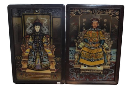 Pair of Chinese Reverse Glass Painting