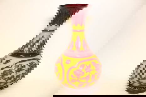 Chinese Yellow Red Peking Glass Vase: Chinese Yellow Red Peking Glass Vase. Dimension: 9 1/2" H