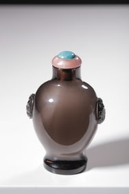Chinese Crystal Snuff Bottle w Beast Handle
