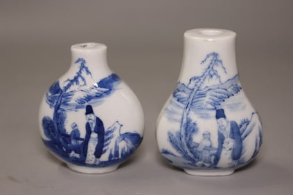 Two Chinese Blue and White Porcelain Snuff Bottles
