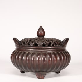 Chinese Zitan Wood Carved Melon Shape Incense Burn