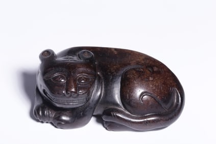 Chinese Hetian Jade Carved Beast w Russet