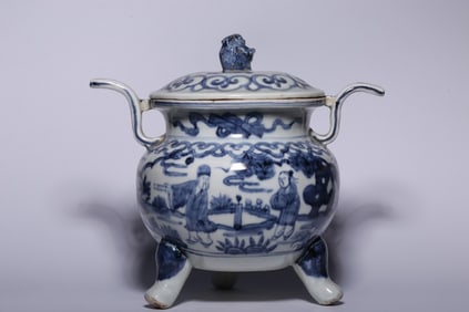Chinese Blue and White Footed Incense Burner