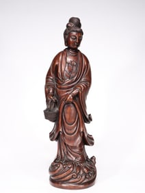 Chinese Huali Wood Carved Guanyin Sculpture