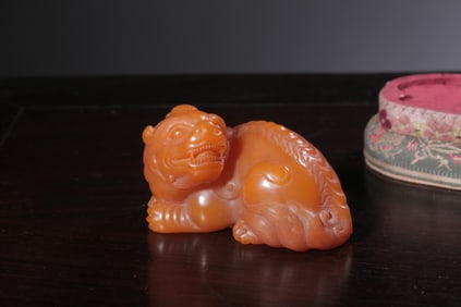Chinese Yellow Soapstone Carved Beast