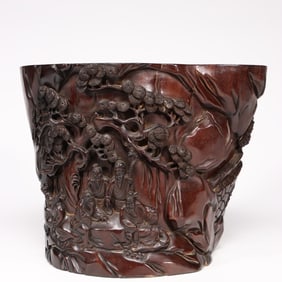 Chines Zitan Wood Carved Brushpot