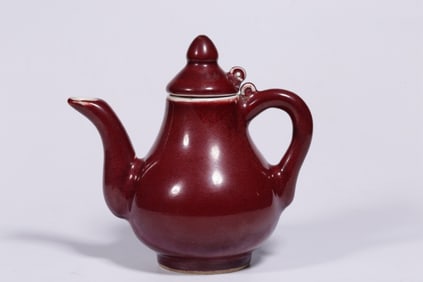 Chinese Red Glazed Porcelain Teapot,Mark
