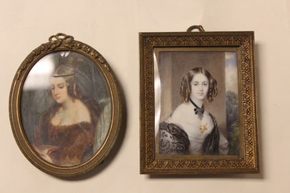 Fine Hand Paint Miniature Painting of Two Young Gi