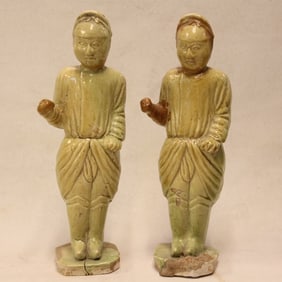 Two Chinese Tang Glazed Pottery Figurine