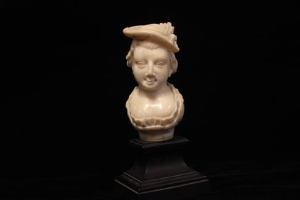 19th.C Hand Carved Bone Portrait of a Young Girl