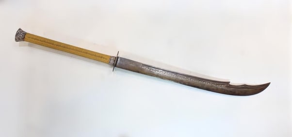 Antique Chinese Long Ming Sword w Silver inlaid