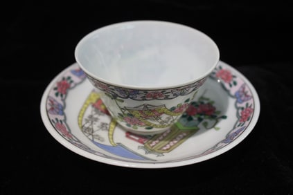 Chinese Famille Rose Porcelain Cup and Saucer