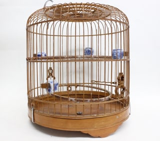 Vintage Chinese Cricket Cage w Bird Feeder