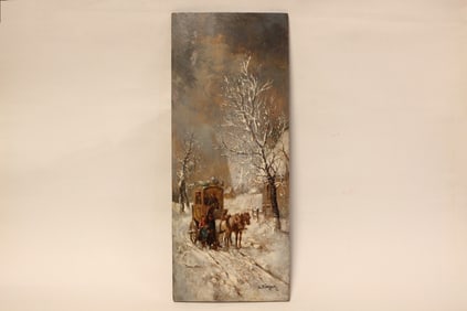 19th.C Oil on Wood Panel ,Signed"L.Burger"