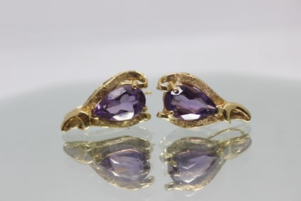 Vintage Cut Amethyst and Gold Earring Set