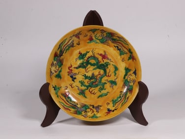 Chinese Yellow Ground Sancai Porcelain Dish ,Mark