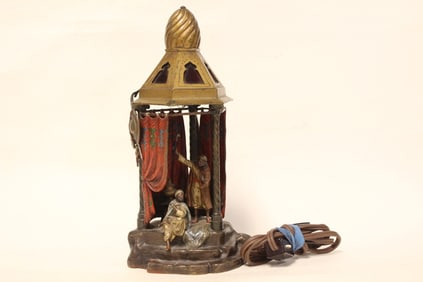 Signed"B",Antique Austrian Cold-painted Bronze Lam