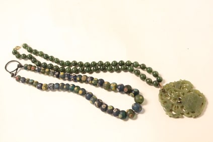 Antique Liuli Necklace and Jade Plaque Pendant Nec