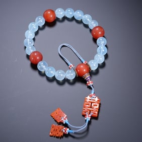 Chinese Blue Aquamarine Beads Prayer Bracelet