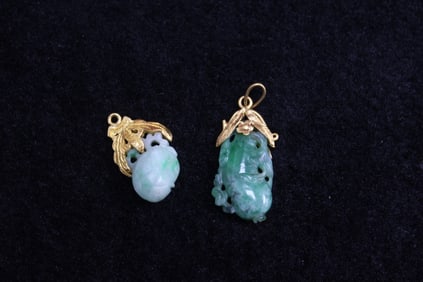 Two Jadeite and Gold Pendant w 22K Gold