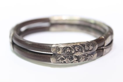 Qing Chinese Bangle w Silver Mount