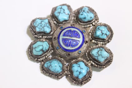 Turquoise Inlaid Silver Pendant