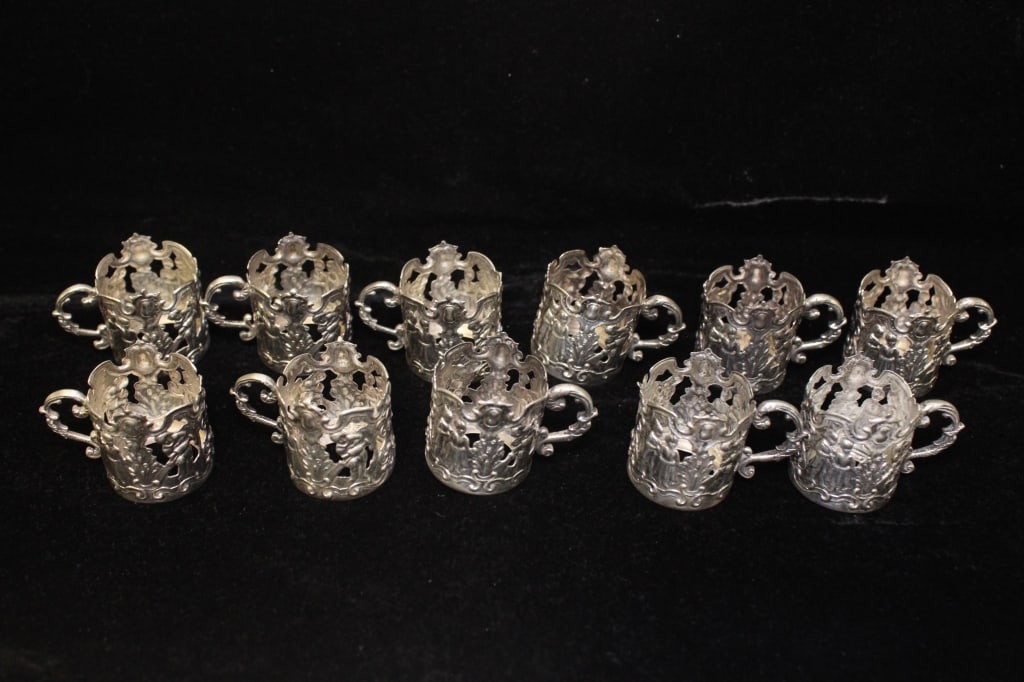 Lots of 11 European Silver Cup Holder: Dimension: Each is about 3cm H