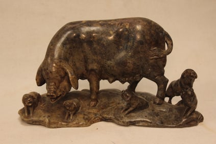 Chinese Stone Carved Pig Familly