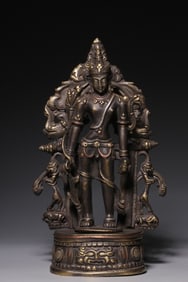 Chinese Bronze Buddha Statue w Silver Inlaid