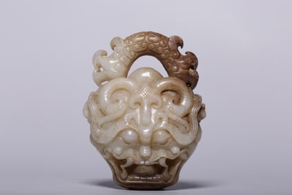 Chinese Hetian Jade Carved Taotie Carving w Russet