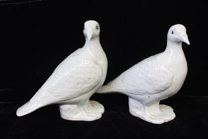 Pair of Chinese White Glazed Porcelain Doves