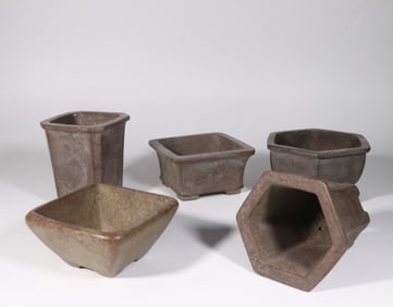 Five Chinese Hand Carved Zisha Planters