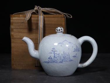 Shao Wenyuan, Chinese Hand Paint Blue&White Teapot