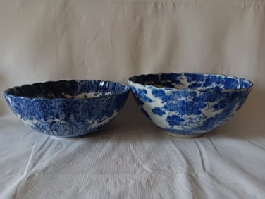 19th C Antique Chinese Blue And White Soup Bowl