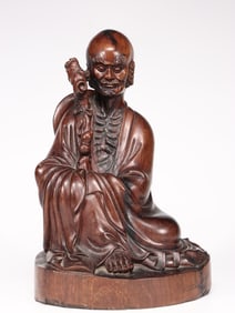 Chinese Huali Wood Carved Luohan Figural Statue
