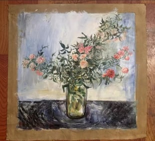 Oil on Canvas of Charming Floral Still Life,Signed